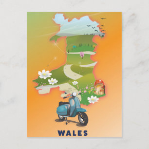 Wales Map Vintage Reiseplakat Postkarte