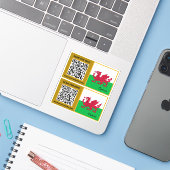 Wales Modern QR-Code-Sticker, walisische Flagge Aufkleber (Laptop mit iPhone)