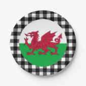 Wales Plate, Büffel kariert & Walisische Flagge Pappteller (Vorderseite)