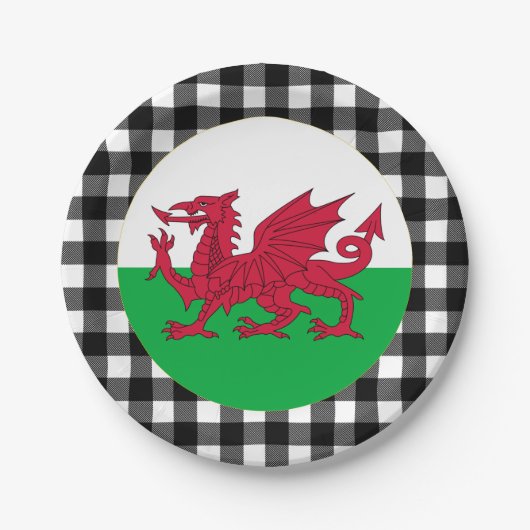 Wales Plate, Büffel kariert & Walisische Flagge Pappteller (Vorderseite)