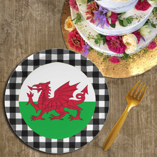 Wales Plate, Büffel kariert & Walisische Flagge Pappteller