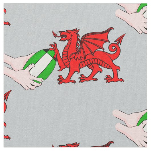 Wales Rugby Team Dragon mit Rugby Ball Stoff (Nahaufnahme)