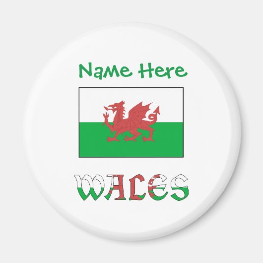 Wales und Walisische Flagge Grüne Persönlichkeit Magnet (Vorne)