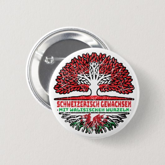 Wales Walisisch Schweizer Schweiz Baum Wurzel Flag Button (Vorne & Hinten)