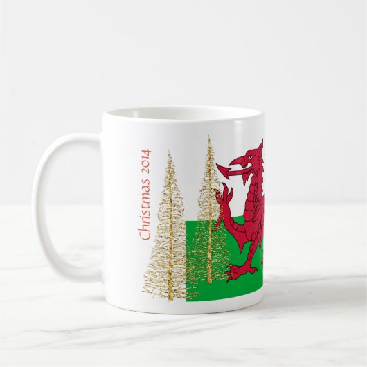 Wales Welch Flag Gold Weihnachtsbaumen Tasse (Links)