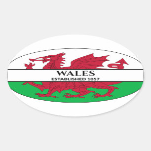 Wales wurde 1057 als walisische Drachenflagge gegr Ovaler Aufkleber