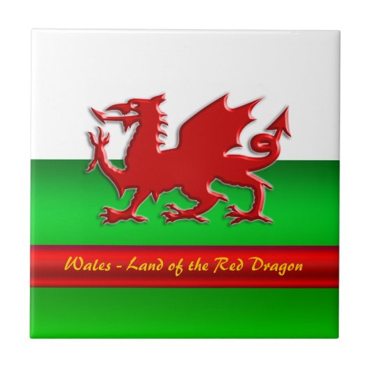 Wales - Zuhause des Roten Drachen, metallischer Ef Fliese (Vorderseite)