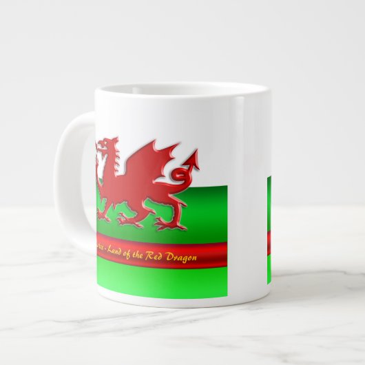Wales - Zuhause des Roten Drachen, metallischer Ef Jumbo-Tasse (Vorderseite Links)
