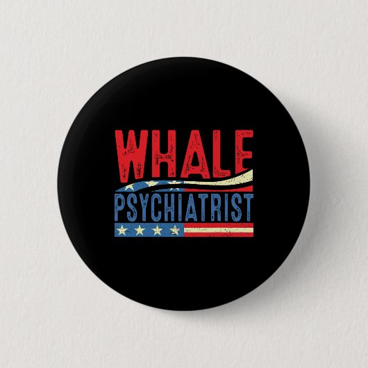 Walfisch-Psychiater 2025 Retro-Streifen Button (Vorderseite)