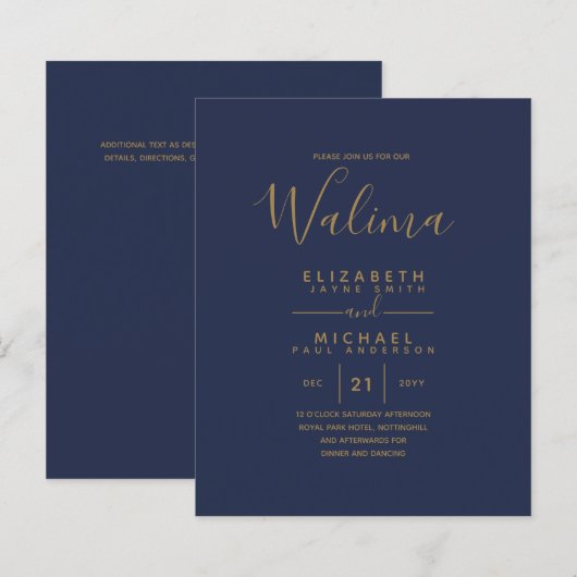 WALIMA Budget Navy Blue Gold Bilingual Wedding (Vorne/Hinten)