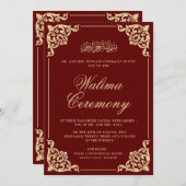 Walima Burgundy rahmen islamische muslimische Hoch Einladung (Vorne/Hinten)