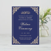 Walima Navy Blue Islamische Hochzeit Einladung (Stehend Vorderseite)