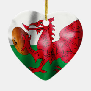 Waliser-Drache-Rugbyball-Flagge Keramikornament
