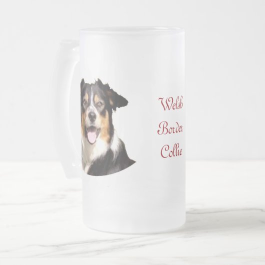 Waliser-Grenzcollie-Bier-Tasse Mattglas Bierglas (Vorderseite Links)