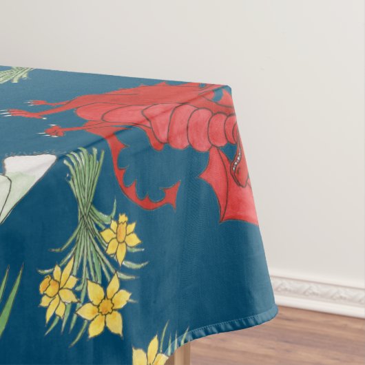 Waliser-Kostüm und Embleme, blaue Tischdecke (Beispiel)