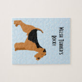 Waliser Terrier - blauer w/hite Diamant-Entwurf Puzzle (Horizontal)