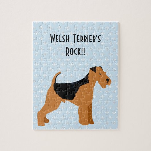 Waliser Terrier - blauer w/hite Diamant-Entwurf Puzzle (Vertikal)
