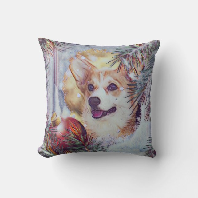 WaliserCorgi im Winter-Fenster Kissen (Vorderseite)