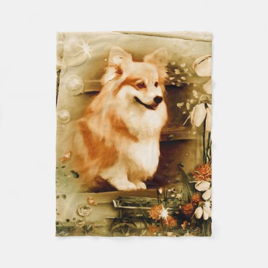 WaliserCorgi in der Blumenrahmen-Fleece-Decke Fleecedecke (Vorderseite)