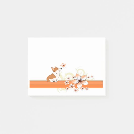 WaliserCorgi mit Blume Post-it Klebezettel (Vorderseite)