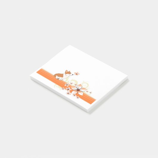 WaliserCorgi mit Blume Post-it Klebezettel (angewinkelt)