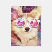WaliserCorgi mit Blumen und verrückten Gläsern Fleecedecke (Vorderseite)
