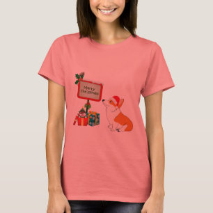 WaliserCorgi mit Weihnachtsmannmütze und Zeichen T-Shirt