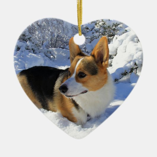 Walisercorgi-Schnee-Tag Keramikornament (Vorne)