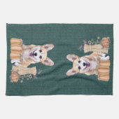 Walisercorgi-Welpe im Herbst Geschirrtuch (Horizontal)