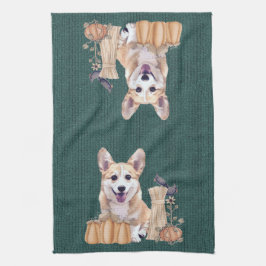 Walisercorgi-Welpe im Herbst Geschirrtuch