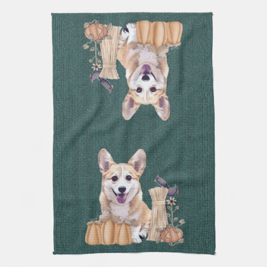 Walisercorgi-Welpe im Herbst Geschirrtuch (Vertikal)