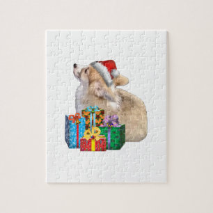 Walisercorgi-Welpe mit Weihnachtsmannmütze Puzzle