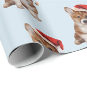 WaliserCorgiwelpe im roten Hut von Weihnachtsmann Geschenkpapier (Rolleneckpunkt)