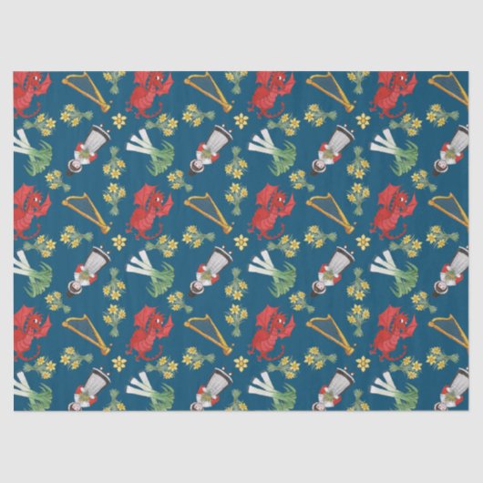 Waliserkostüm und -embleme auf blauem Seidenpapier (Vorderseite)