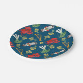 Waliserkostüm und -embleme auf blaues pappteller (Schrägansicht)