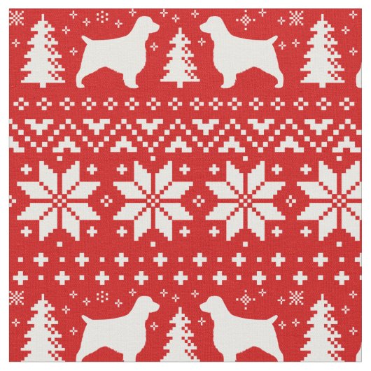 Waliserspringer-Spaniels-Weihnachtsmuster-Rot Stoff (Nahaufnahme)