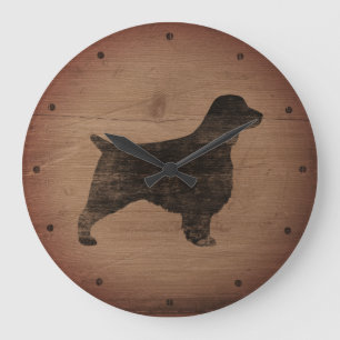 WaliserSpringerspaniel-Silhouette rustikal Große Wanduhr