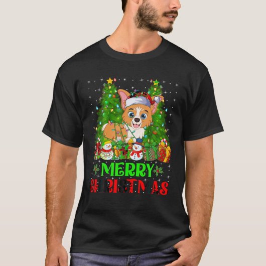 Walish Corgi Christmas Tree Lights Holiday Santa C T-Shirt (Vorderseite)