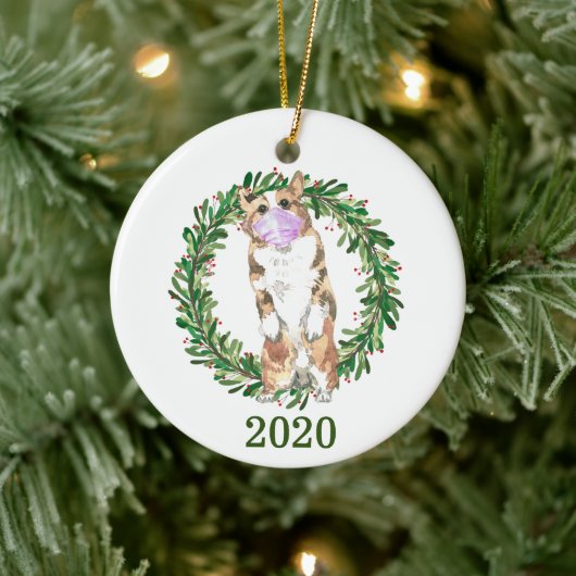 Walisisch Corgi Weihnachtskleid Maske 2020 Keramik Ornament (Baum)