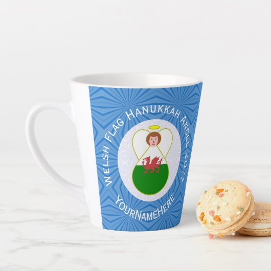 Walisische Angel Hanukka Flag Personalisiert Milchtasse (Beispiel)