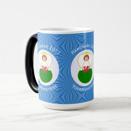 Walisische Angel Hanukka Flag Personalisiert Verwandlungstasse (Vorderseite Links)