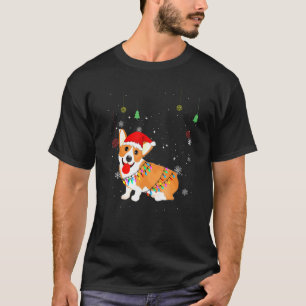 Walisische Corgi-Hund-Santa-Mütze-Weihnachtslichte T-Shirt