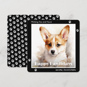 Walisische Corgi-Hund Schwarze Wasserfarbe Weihnac Feiertagskarte