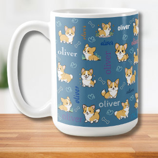 Walisische Corgi Knochen und Herzen mit Namen Kaffeetasse