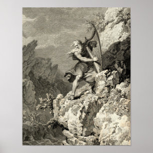 Walisische Druiden spielen Harfe Poster