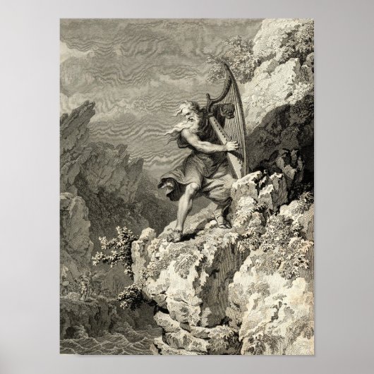 Walisische Druiden spielen Harfe Poster (Vorne)