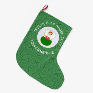 Walisische Engelsweihnachtsflagge personalisiert Großer Weihnachtsstrumpf