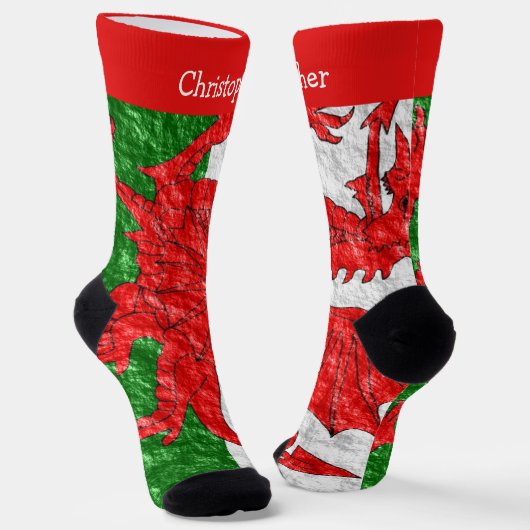 Walisische Flagge Design Socken (Gewinkelt)