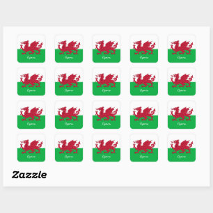 Walisische Flagge, Emblem & Wales Urlaub / Sport Quadratischer Aufkleber
