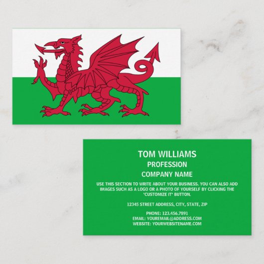 Walisische Flagge, Flagge von Wales Visitenkarte (Vorne/Hinten)